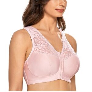 DELIMIRA Women's Front Closure Racerback Bra, No Underwire, Full Coverage, 40DD